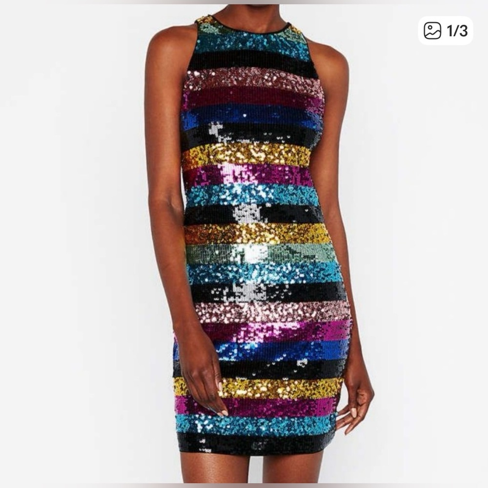 Multicolor Sequin Striped Dress